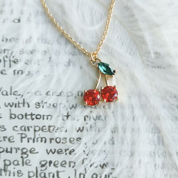 Kate Spade Ma Cherie Cherry Red Zircon Gold Necklace - Picture 1 of 3